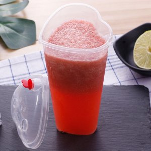 Heart Shape Clear Plastic injection disposable cup 500ml 700ml cold lemon tea juice drink cup